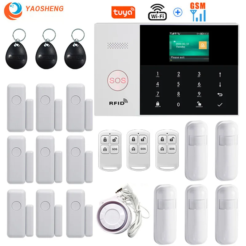 Tuya WIFI GSM Home Burglar Security Alarm System 433MHz APP Control LCD Touch Keyboard 11 Languages Wireless Alarm System Kit