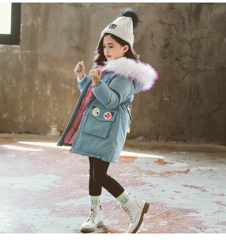 Зимняя куртка для девочек Костюмы Плотная теплая куртка детский зимний пуховик с капюшоном хлопковая куртка 4 От 10 до 12 лет в Корейском стиле, детская одежда