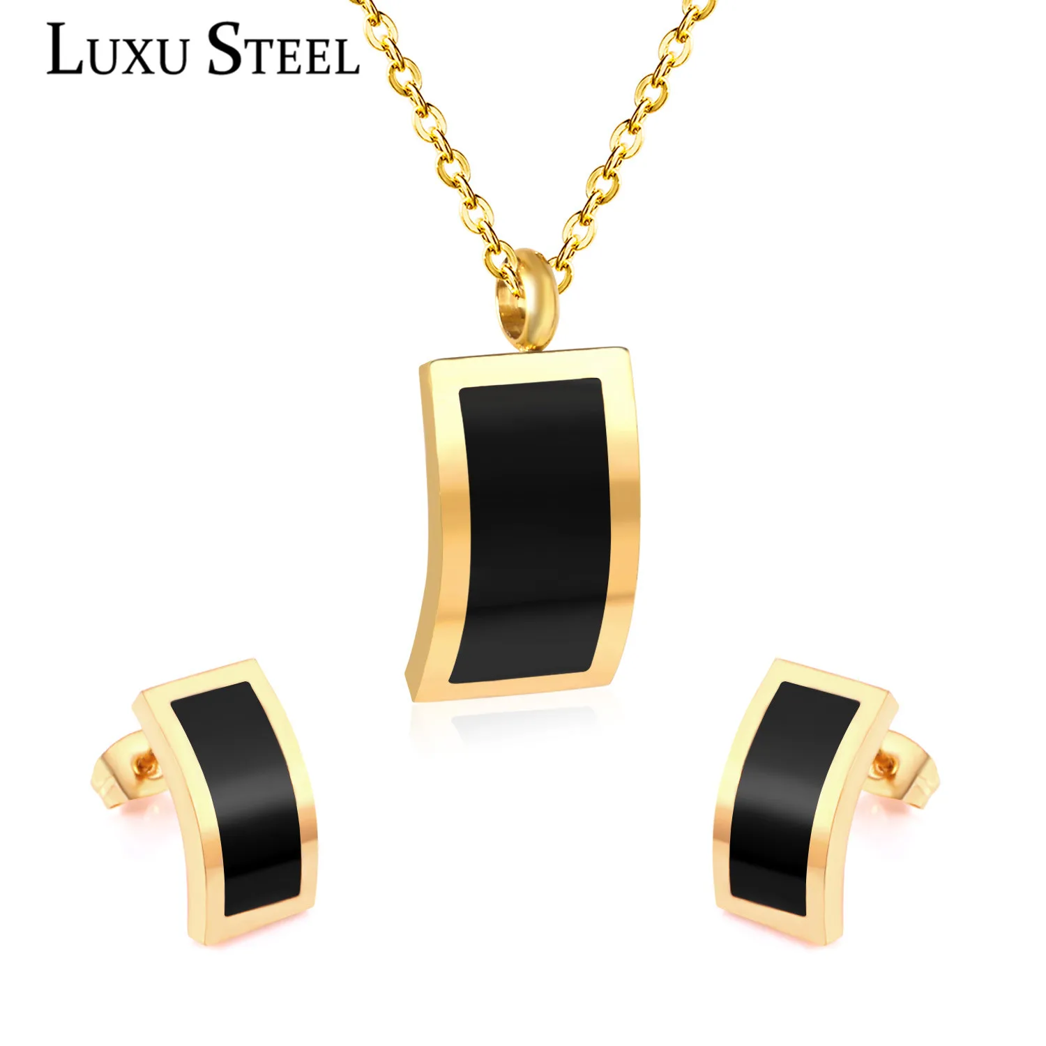 LUXUSTEEL, абсолютно, черный корпус, ювелирные наборы, нержавеющая сталь, золото/серебро, Геометрическая подвеска, ожерелье, свадебные, вечерние, опт