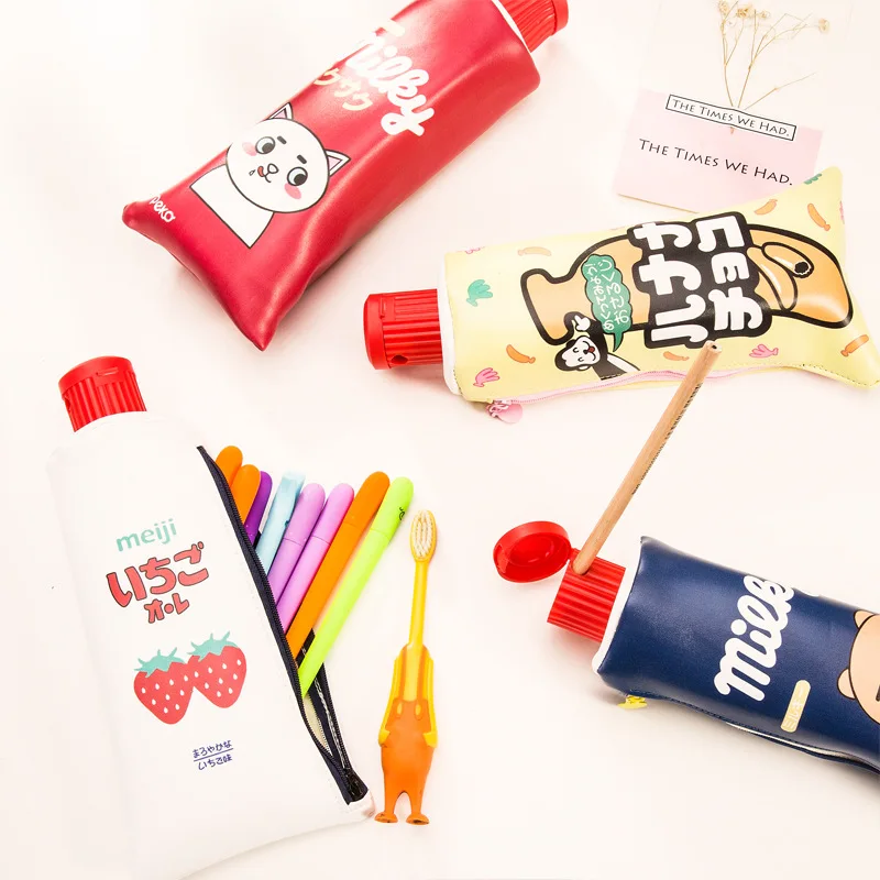 Креативный школьный чехол-карандаш в форме зубной пасты, милые животные, фрукты, сумка для ручек, кавайные корейские канцелярские принадлежности, офисные школьные принадлежности