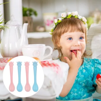 

4Pcs Baby Spoons Safe Nice Fine Deer Shape Silicone Soft Spoon Feeding Training Spoon Newborn Tableware Infant Spoon
