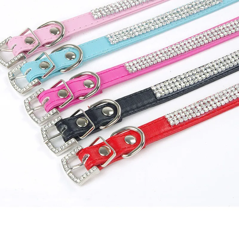 Dog Collar Pet Collar Bling Rhinestone PU Leather Crystal Diamond Puppy Collar