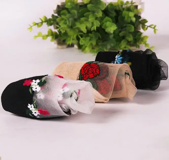 10 комплектов, модные женские кружевные носки, прозрачные шелковые эластичные носки, тонкие ультратонкие прозрачные короткие носки с цветком, уличная одежда