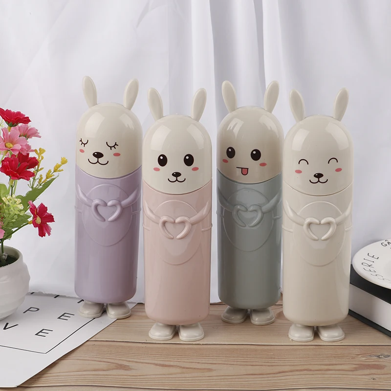 Kaimaily Storage Box Cute Rabbit Toothbrush Toothpaste Holders Travel Portable Tooth Brush Cover Case Cartoon Toothbrush Box Bathroom Container 4 Pcs 