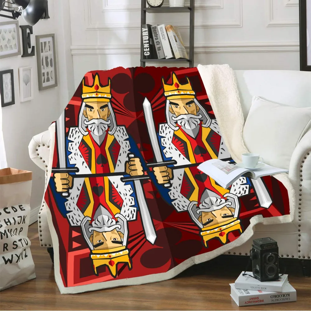 

Playing Card King of Clubs/Spades Throw Blanket Kids Cozy Blankets Sherpa Fleece Covering Sofa Blanket Warmth Outdoor Blanket