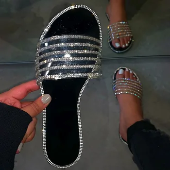 

High quality Sexy Comfortable Roman Rhinestone Plus Size Female Slippers New Summer Outdoor Beach Women's Slippers US 4.5-11