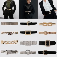 2020 nuevo diseño único cinturón de Metal ZA elegante Vintage para Mujer Accesorios Metal litera cinturón perla de imitación cinturones de cintura al por mayor