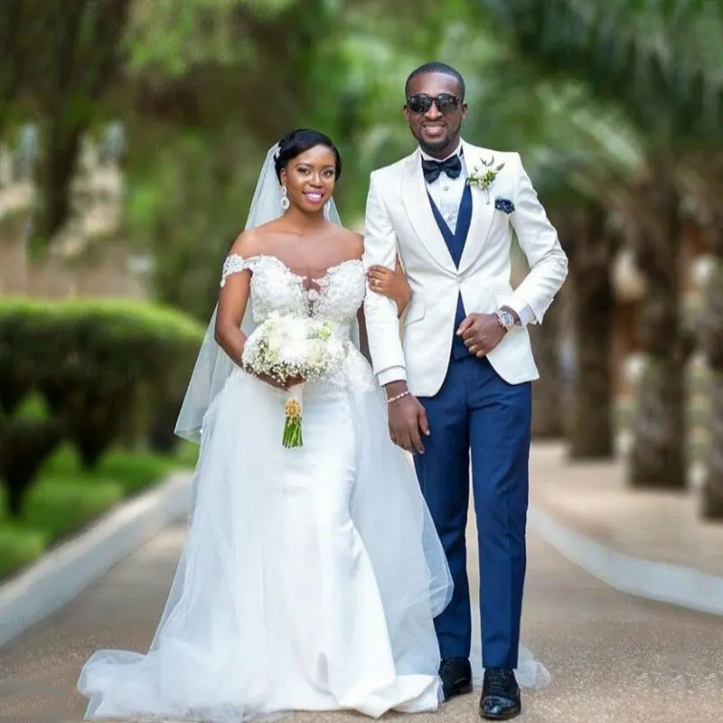 中古未使用 カジュアルアイボリーの男性が結婚式スリムフィットマンブレザーブルーパンツとベスト衣装オム 3 ピース Terno Masculino 新郎タキシード 希少大人気 Other Senfinances Sn