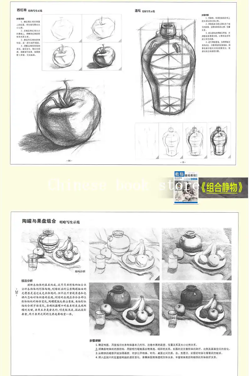 Booculchaha Basic Sketch Course Book Gypsum Geometry Single Combination Still Life Pencil Western Line Drawing Bookset Of 4