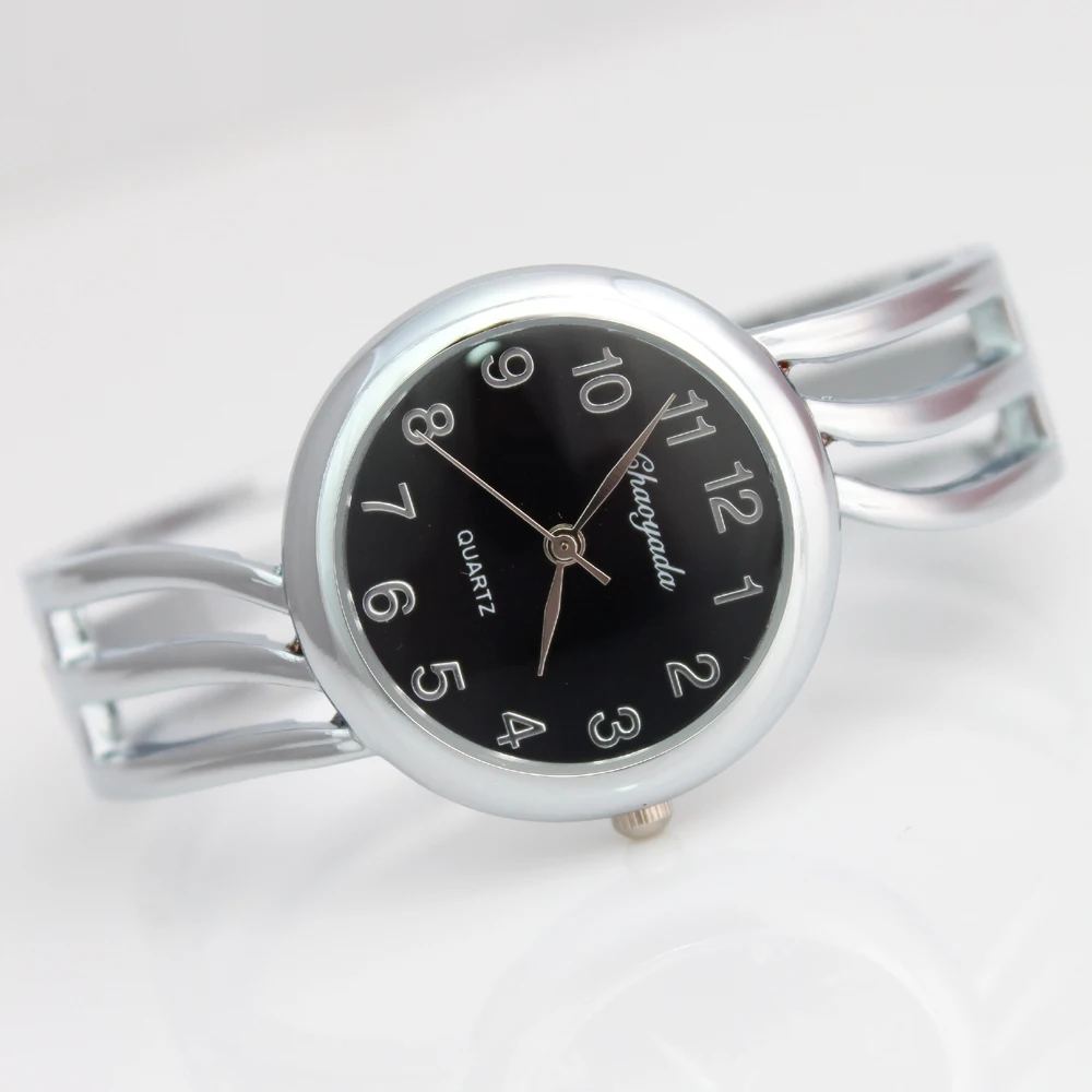Silver Black Модные женские часы, Брендовые Часы с манжетами, женские часы-браслет, Женские кварцевые наручные часы для женщин, Relogio Feminino Montre Femme D6 - Цвет: Silver Black