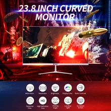 23.8 calowy Monitor 1080P IPS zakrzywiony ekran Monitor 178 ° kąt widzenia Monitor do komputera z interfejsem VGA/HD ue wtyczka