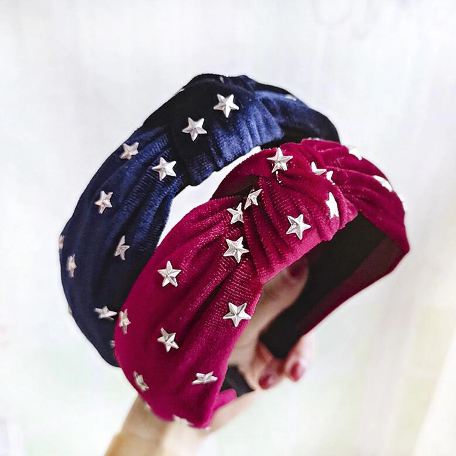 Новая мода фланелевая повязка на голову блестящая Звезда Hairband мягкий Средний обруч с бантиком Женская дикая Повседневная тюрбан Украшения для волос оптом