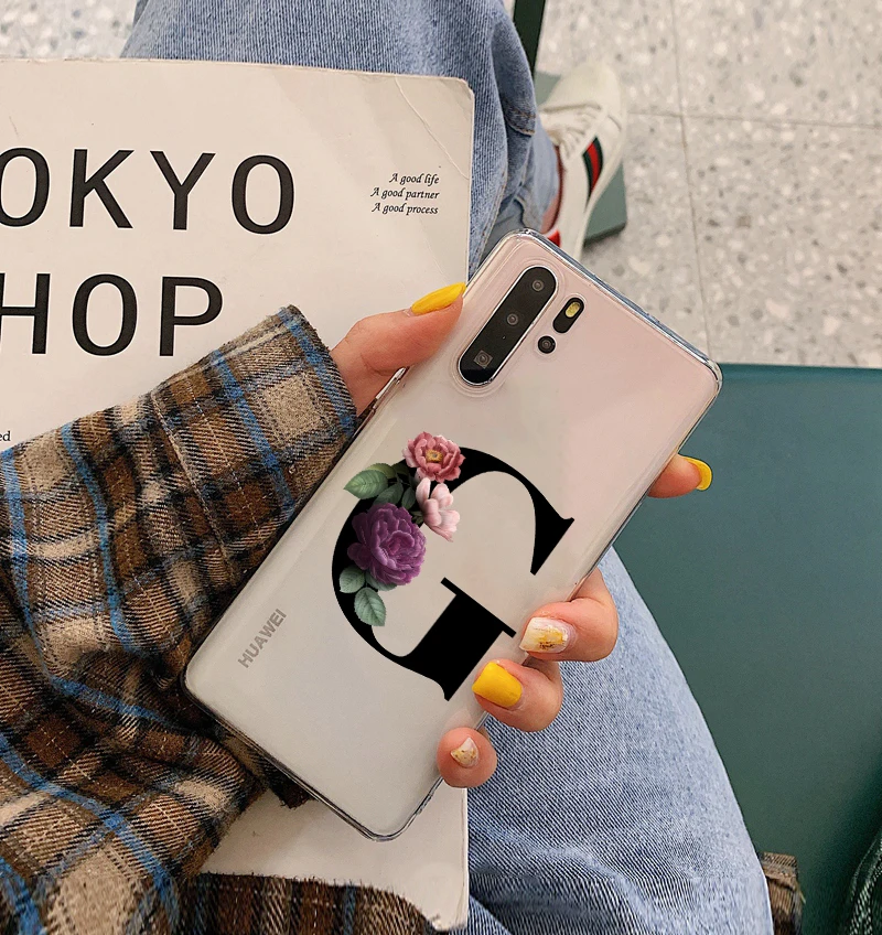 Custom name shell letters TPU Soft Phone Case for Huawei P8 P9 P10 P20 P30 Lite Pro Mate10 Mate 20 Mate 30pro cover
