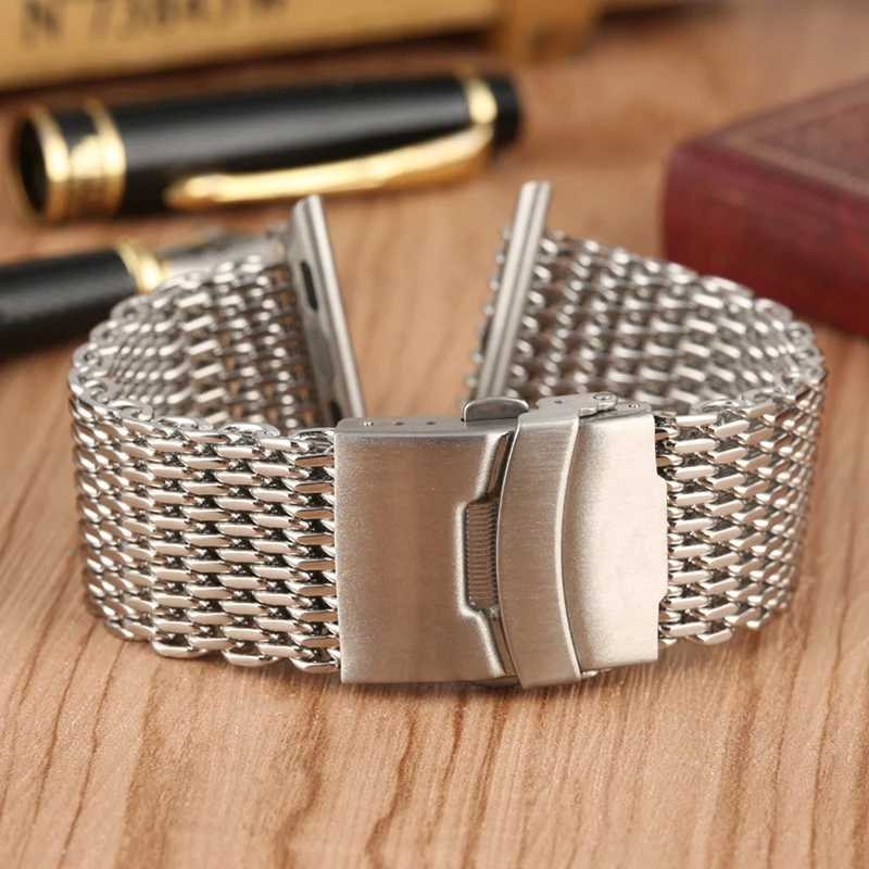 Миланская Акула, сетчатый ремешок для часов Apple Watch, 42 мм, 38 мм, металлический ремешок для браслетов, серебристая пряжка, Роскошные браслеты из нержавеющей стали