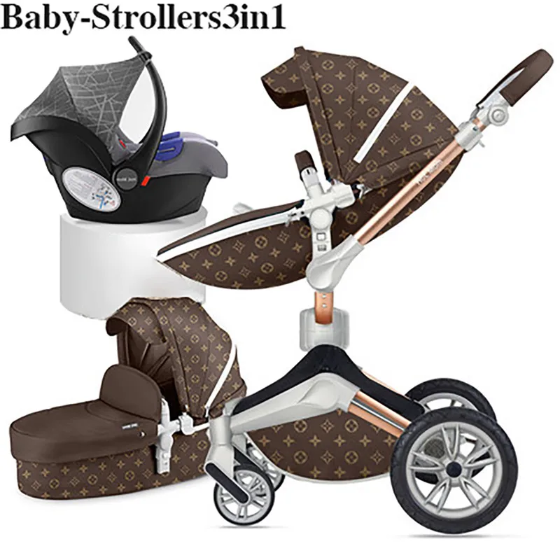 Горячая мать 4 в 1 детская коляска роскошный высокий пейзаж 2 светильник складной четыре колеса коляска CE стандарт Подарки - Цвет: 3 in 1 star