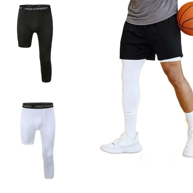 Men One Leg Compression Tights Pants Stretch Athletic Basketball Base
