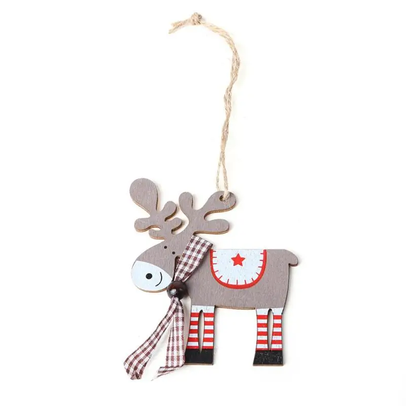 Lovely Wooden Painted Elk Shape Christmas Pendant Christmas Tree Ornament New Year Navidad Christmas Decoration for Home