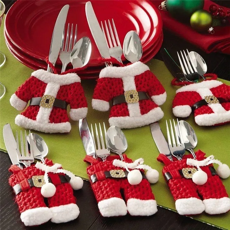 

6Pcs New Year Christmas Tableware Holder Knife Fork Cutlery Set Skirt Pants Christmas Decorations for Home