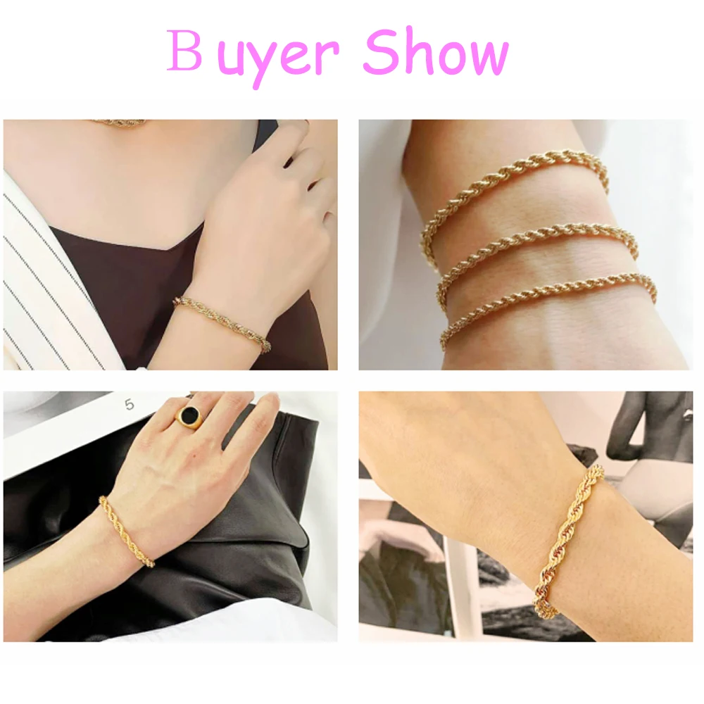 3/5MM 22CM Stainless Steel Black Gold Silver Plated Twist Rope Chain  Bracelet Men Women Hand Link Girl Hand Jewelry Wholesale - AliExpress