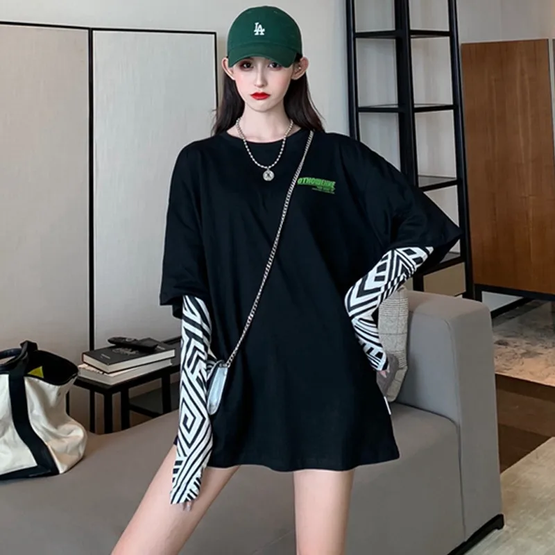 Lychee Harajuku, женская футболка с буквенным принтом, футболка, имитация 2 шт., Круглый ворот, женские пуловеры, топы, повседневные свободные Весенние женские футболки, футболки