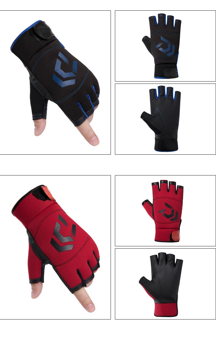 DAIWA Fishing Gloves Waterproof Anti-Slip 3 Fingers Cut 5 Fingers Cut Leather PU Winter Gloves for Men Hunting Sport Gloves
