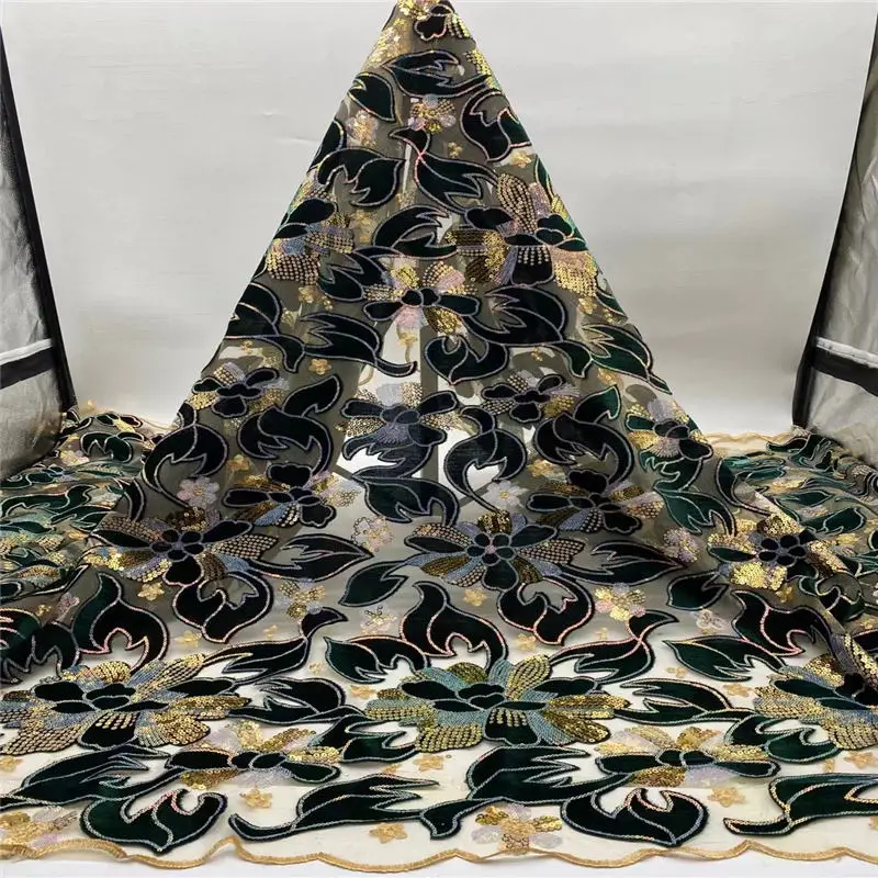 

Nigerian Sequins Lace Fabrics Emerald Green Mesh Lace African Fabric Lace with Sequins for Women Wedding Party Dress SJ3236B