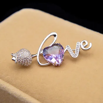 

CINDY XIANG Colorful Cubic Zirconia Heart And Rose Brooches For Women Valentine's Day Gift 4 Colors Available High Quality