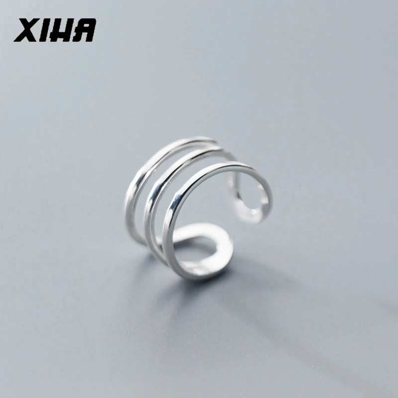 XIHA модные широкие кольца для женщин три слоя Открытый Регулируемый кольцо из стерлингового серебра 925 Роскошные ювелирные изделия в стиле минимализма оптом