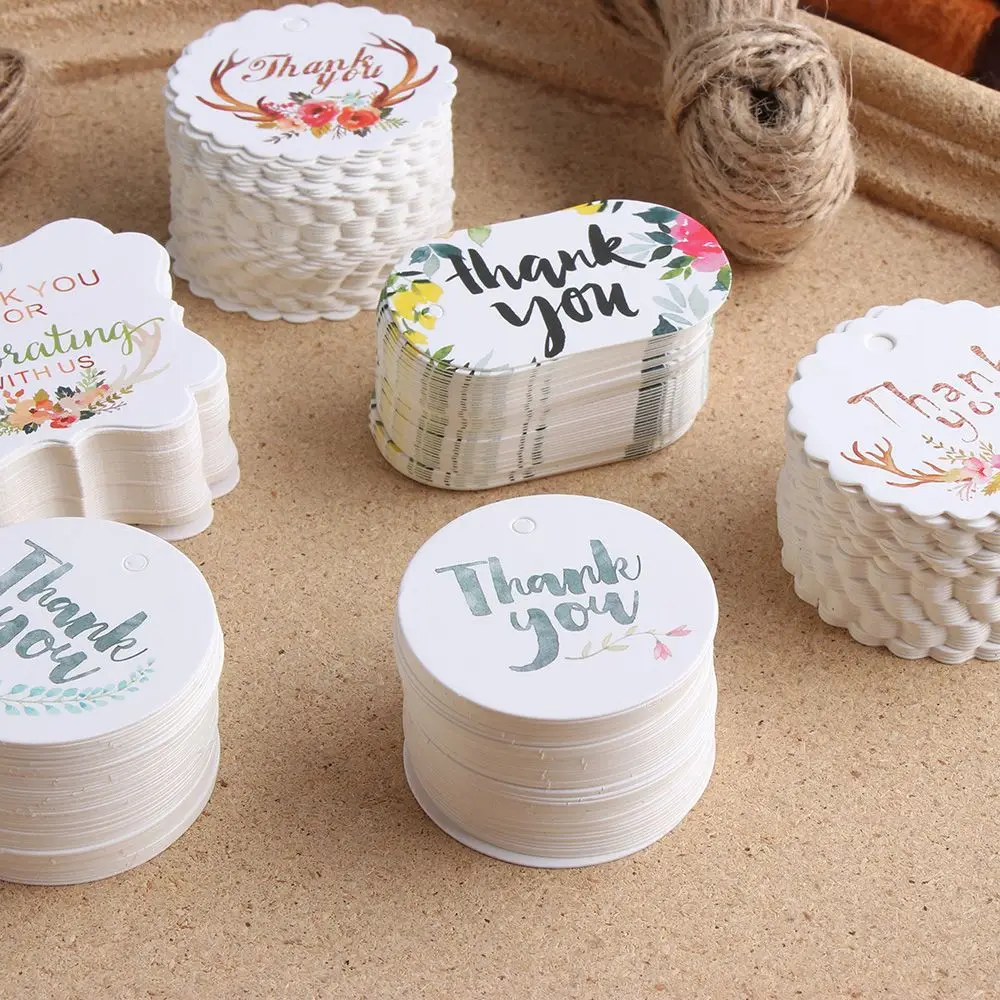 50Pcs Thank You Tag Card Paper Gift Tags Flower White Paper Hang Tags ...