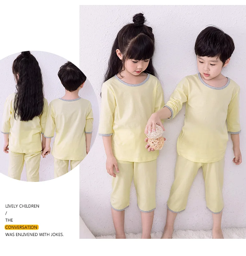 New Style Spring Summer Pure Cotton Children Three-quarter-length Sleeve Tracksuit Children Pajamas Two-Piece Set