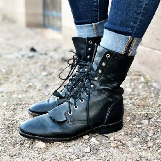 Женские ботильоны; chaussure; ботинки гладиаторские; Винтажная обувь из искусственной кожи на низком каблуке со шнуровкой; matin; женская обувь; zapatos mujer sapato; H529