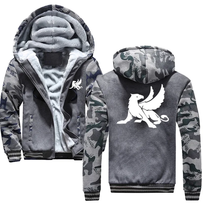 gray Mythical Gryphon толстовки мужские, толстовки с капюшоном с принтом шляпы флисовые утепленные осенне-зимние мужские теплые пальто брендовая одежда - Цвет: gray
