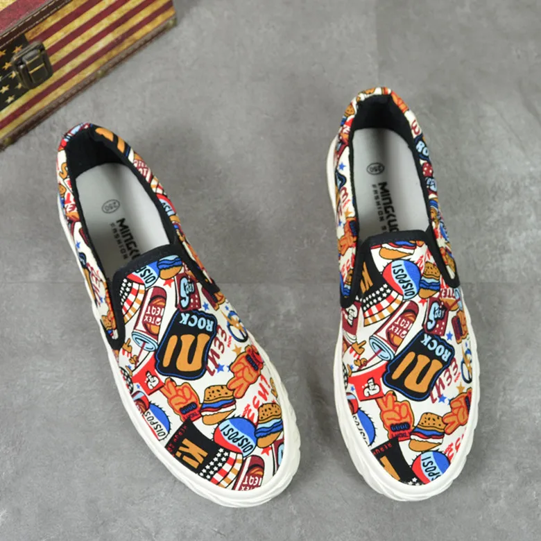 Summer Men Graffiti printing breathable Loafers Casual Flats Shoes Male Prom skateboard shoes zapatos hombre tenis masculino