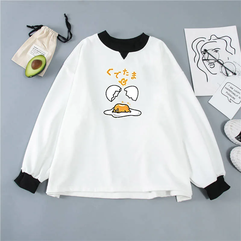  2019 Harajuku Lazy egg Sweatshirt cute Gudetama lazy print top Round neck long sleeve hoodie Gudeta