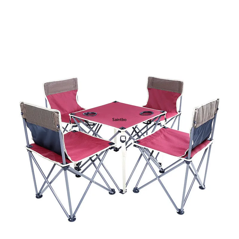 

5pcs Set Outdoor Folding Table Chair Combination Beach Chair Self-Drive Tour Portable Wild Camping Picnic Table and Chair Set