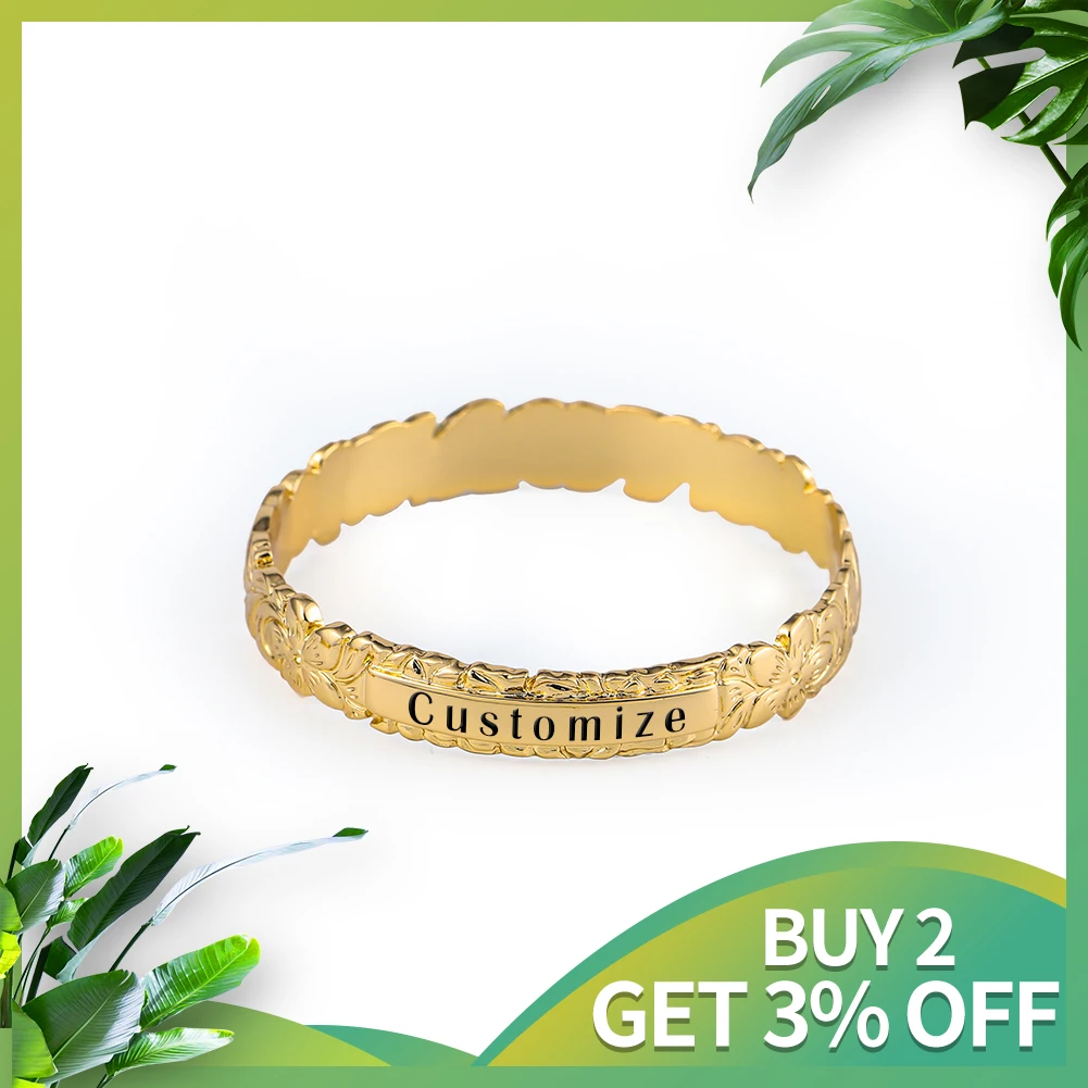 Hwaiian Customized Name Bracelet Fashion Letter Bangle Bracelets Samoa Polynesian Plumeria Flower Bangles Jewelry for Women Gift