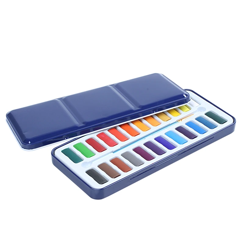 

24 Colors Portable Tin Box Solid Watercolor Paints Set For Artist School Student Drawing Painting Stationery Art Supplies 21.5x9