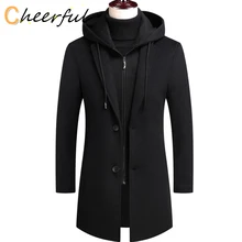 

New Men Winter Wool Coat Thick Hooded Men Wool Blends Coats British Style Long Windbreaker Jacket Woolen Overcoats