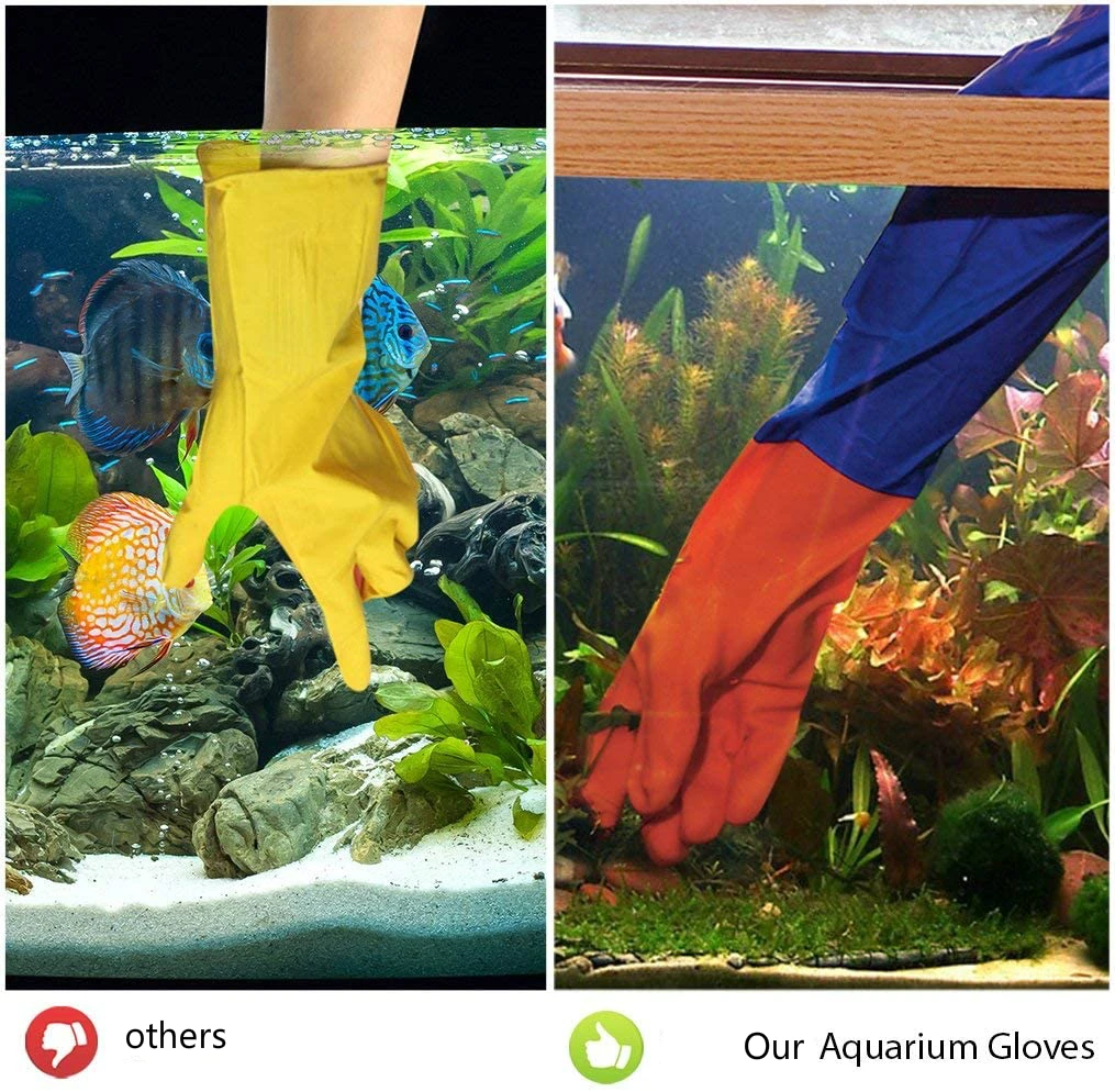 1 Pair Aquarium Water Change Gloves 19.6 Inches No-Skid Design Seamless Stitching Elastic Cuff Regular Fish Tank Maintenance