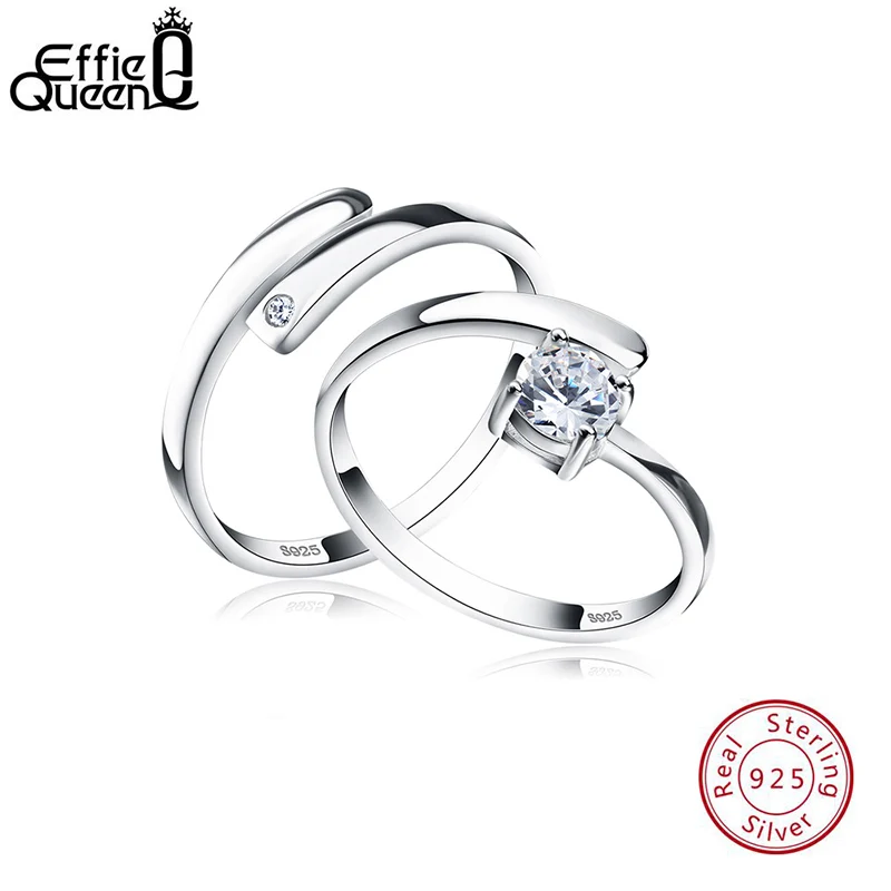

Effie Queen S925 Silver Engarved Name Resizable Couple Ring for Women Men Zircon DIY Ring Wedding Engagement Jewelry TSR22