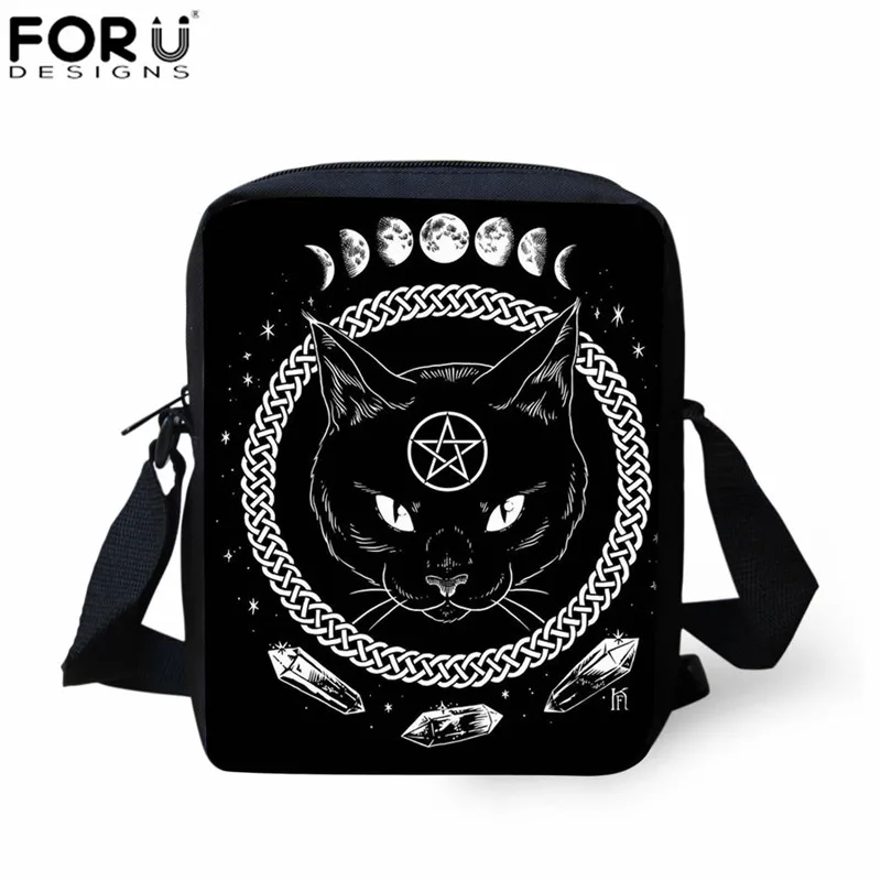 

FORUDESIGNS Women Cross Body Bags 3D Black Cat Prints Gothic Moon Cat Primary Children Mini Messenger Bags for Girls Ladies Bag