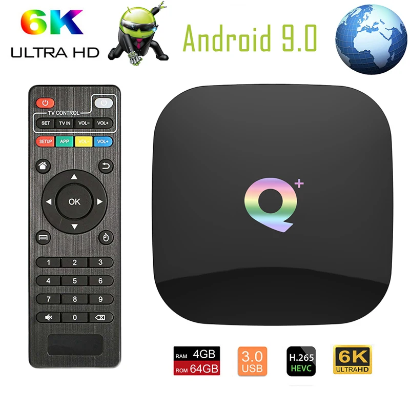 Android 9.0 H96 Max Plus 4GB+64GB Smart-TV-Box Quad-Core 4K WiFi H.265 USB 3.0