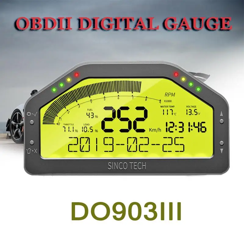 12V DPU Rally OBD2 Gauge Digital Display LCD Screen Race Dash Gauge Oil Temp Gauge Dashboard Sensor Kit 9000 Rpm DO903III 8 in 1