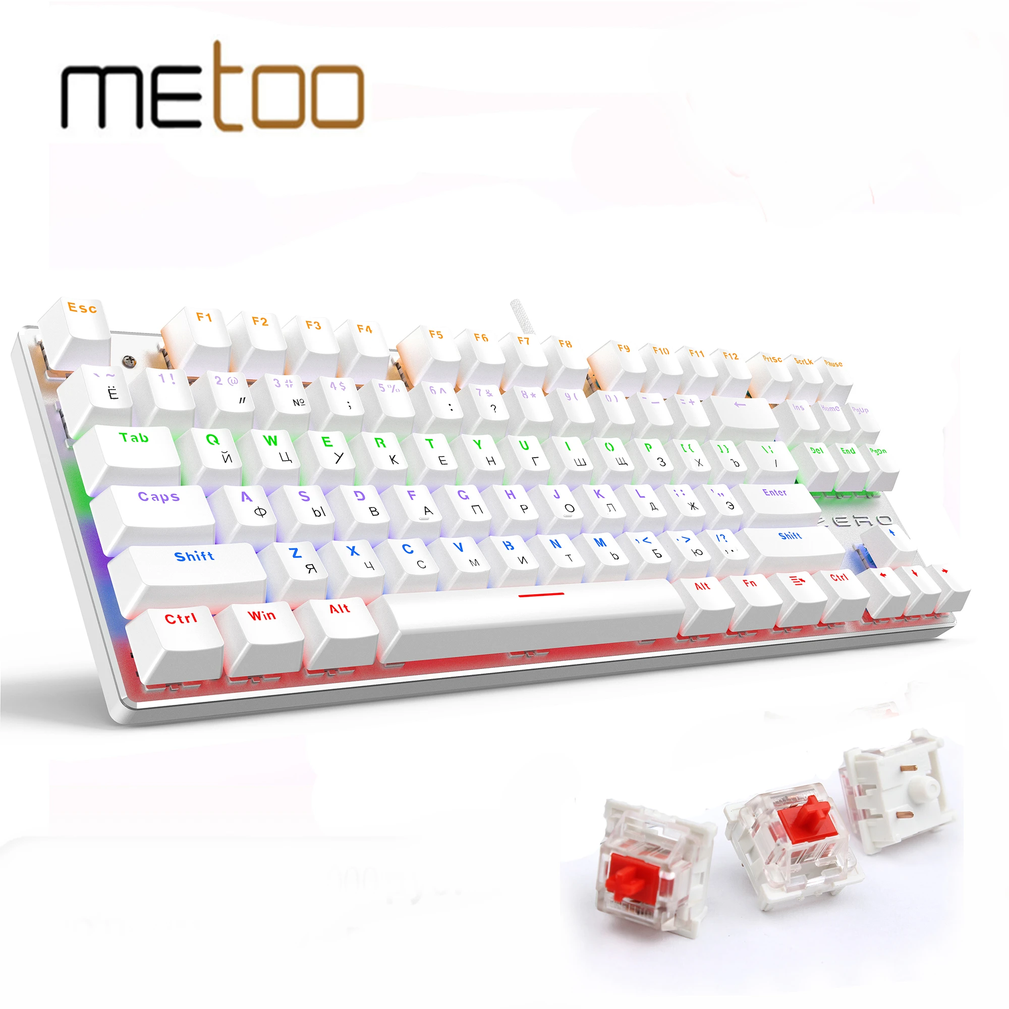 METOO 87/104keys Wired Gaming Mechanical Keyboard Russian/Spanish LED Backlight For Gamer Laptop Computer