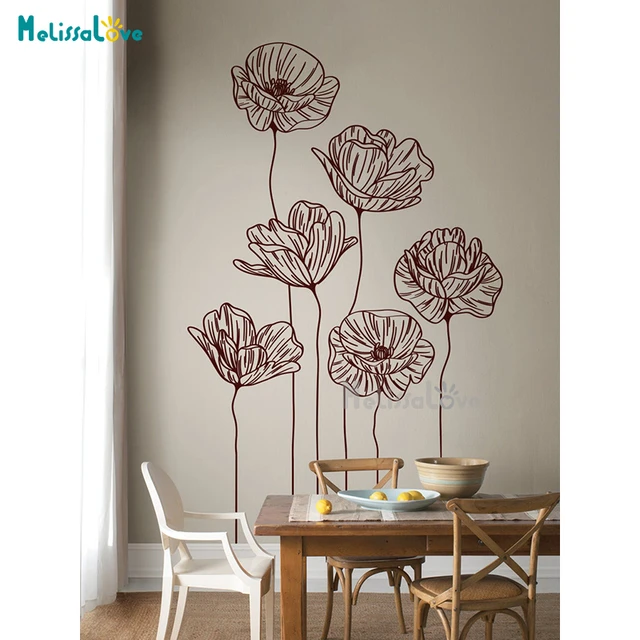 Pegatinas de pared de vinilo de vid de flores negras, ventana de  refrigerador, armario, decoración de sala de estar, calcomanías de pared  DIY, Mural de arte, decoración del hogar - AliExpress