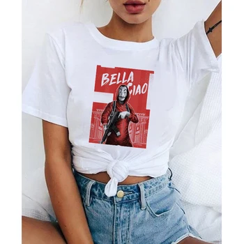 

LUSLOS Spain TV T-shirts Funny Tshirt La casa de papel Women Short Sleeve Casual White Tee Tops Cotton Shirts Harajuku Women Top
