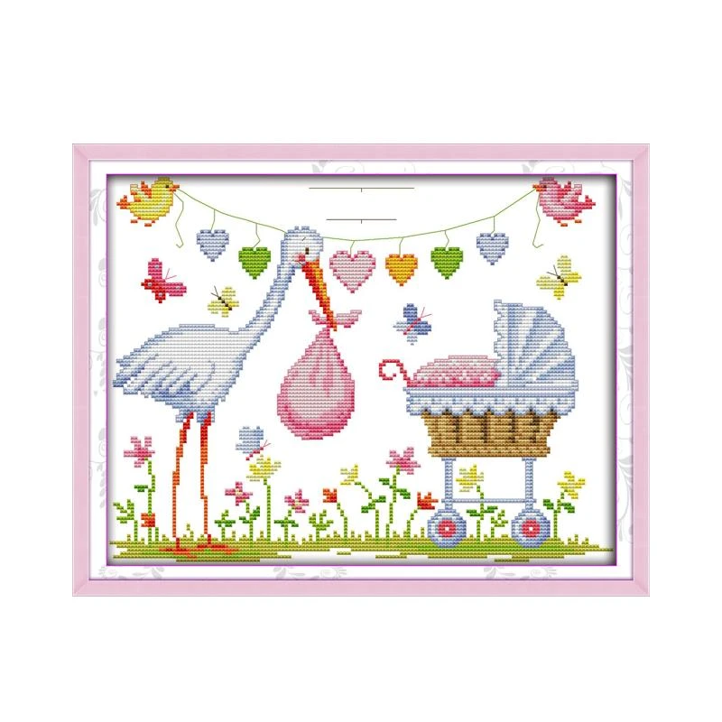 La Grue Naissance Kit De Point De Croix Pour Bebe Nouveau Ne 14ct 11ct Imprime Toile Broderie Couture A La Main Travaux Manuels Plus Aliexpress