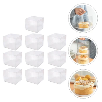 

10pcs Cake Packing Box Dessert Cake Box Transparent Cake Tin Plastic Bake Case for Restaurant Kitchen Home