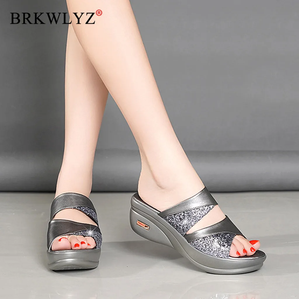 

Women sequin Sandals New Thick bottom Shoes Woman Platform Summer Women Bright Open Toe Beach Sandals Ladies Shoes#1209g35