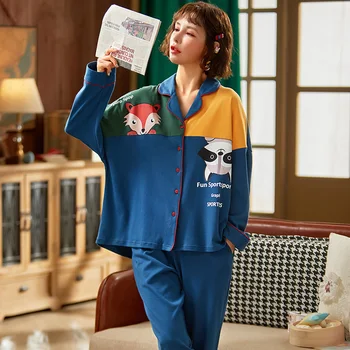 

XIZOU Women's Pajamas Autumn Cardigan Lapel Long Sleeve Leisure Tops Printed Sweet Pyjamas Femme Beauty Casual Home Sleepwear